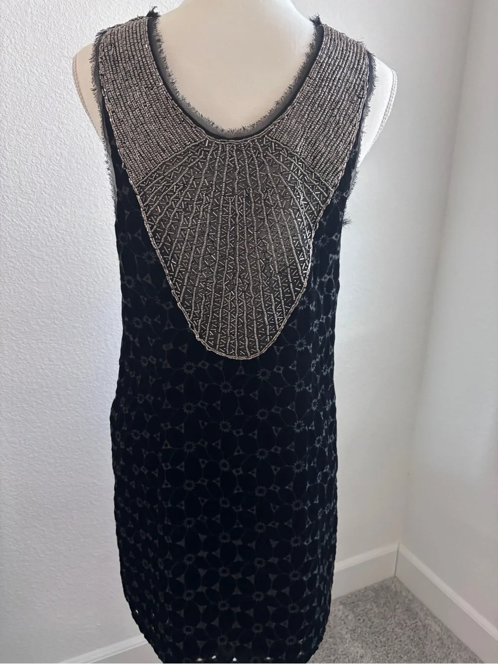 Free people Black Sleeveless Shift Dress with Fringed Straps